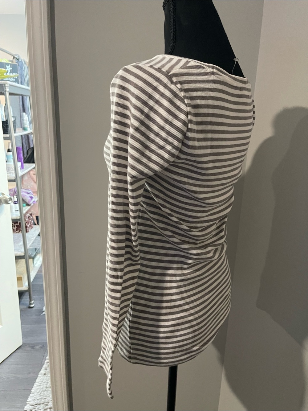 J crew Gray & White Striped Long Sleeve Tee - Picture 5 of 7